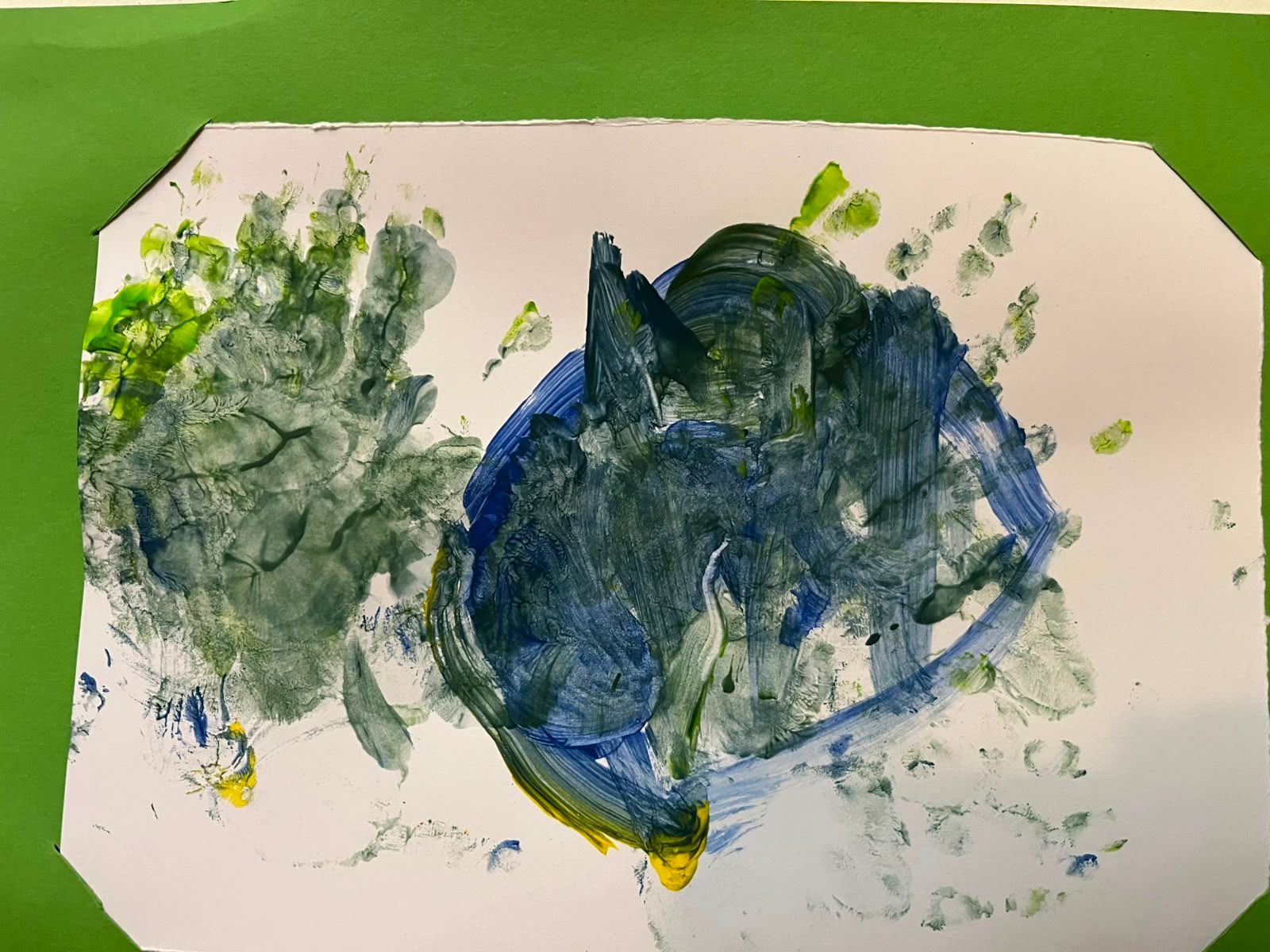 Handabdruck-Malerei in Gr&uuml;n und Blau